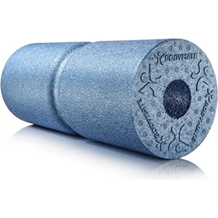 BODYMATE Faszienrolle CARE Mittel-Hart mit umlaufender Rille zur Wirbelsäulen-Entlastung und E-Book, Cool-Grey-Blue, 35x14cm – Bild 1