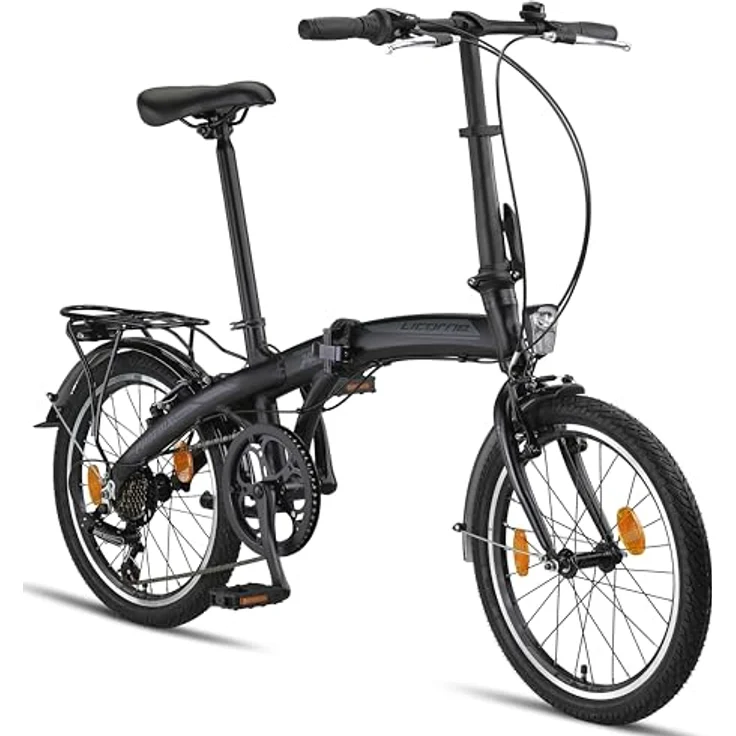 Licorne Bike Phoenix 2D, 20 Zoll Aluminium-Faltrad-Klapprad Scheibenbremse Discbremse V-Bremse Faltfahrrad Herren-Damen 7 Gang Kettenschaltung Folding City Bike StVZO (Schwarz-Anthrazit) – Bild 1