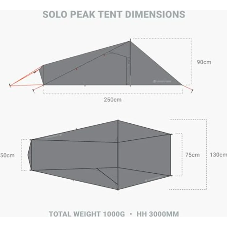 Lifesystems Solo Peak Ultraleichtzelt, 3000 mm HH, Ganzjahreszelt für 1 Person, Schnellaufbau, ideal für Fastpacking und Wildcamping, Gew. 1 kg, Packmaß 32 x 15 x 12 cm – Bild 5