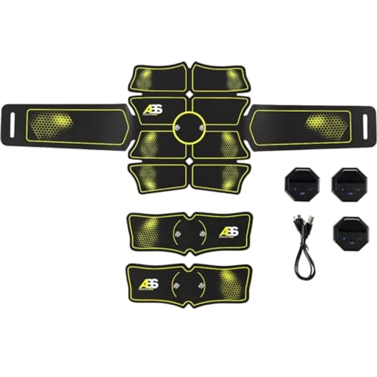 HMS ABS Master Pro Super, Bauchtrainer TENS-EMS-Gerät mit 10 Arbeitsmodi, 20 Intensitätsstufen, 3 unabhängigen Gurten für Ganzkörpertraining