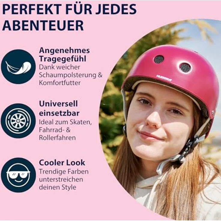 Hudora Velohelm 52 cm, Skaterhelm mit stoßfester ABS-Schale, EPS-Schaumpolsterung und 11 Air-Vent-Belüftungsöffnungen, berry – Bild 3