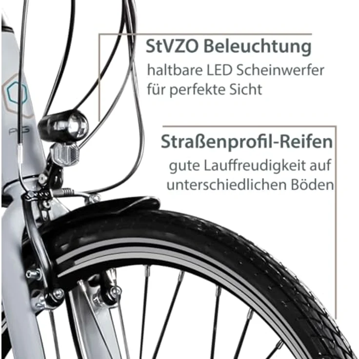 AGON Aurora E Bike Citybike 28 Zoll Elektrofahrrad 250W Motor bis 115 km 3 Gang 10,4 Ah Lithium Ionen Akku Gepäckträger Damen und Herren 150-175 cm (telegrey, 48 cm) – Bild 4
