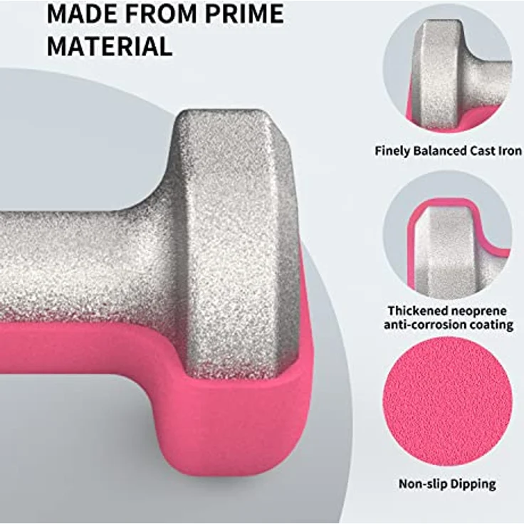PROIRON Neopren Hanteln Kurzhanteln Frauen Hantelset Kleine Hantel Kurzhantel Set (2er-Set) (Rosa/2×1kg) – Bild 3