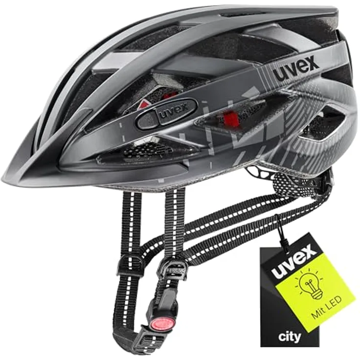 Uvex City I-VO, Fahrradhelm komplett schwarz matt, Größe 56-60 cm, mit schock-absorbierender EPS-Innenschale und integrierter LED-Leuchte