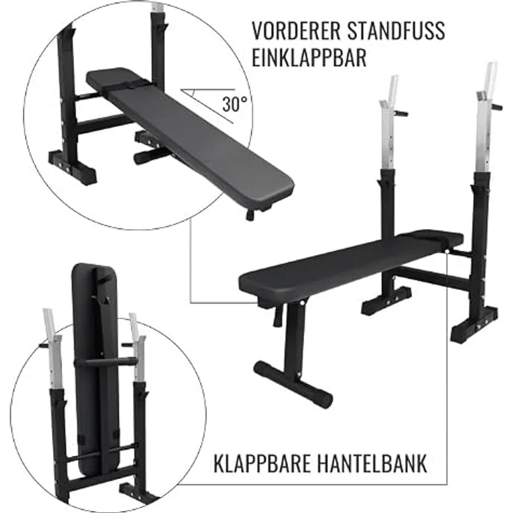 GORILLA SPORTS Hantelbank mit Ablage, Dip-Station, inkl. Hantelset 100kg, Klappbar, Schwarz/Weiß, für effizientes Krafttraining – Bild 16