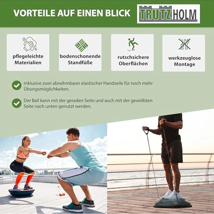 TRUTZHOLM Gymnastik Balance Ball, Balancetrainer ø 60cm in Grau mit Handgriffen und Luftpumpe, 158 kg max. Benutzergewicht – Bild 6