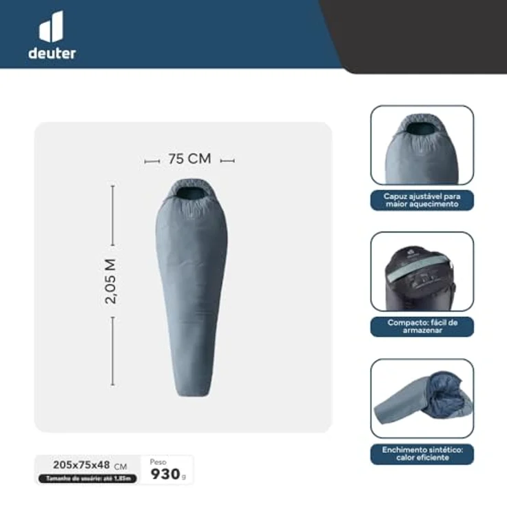 deuter Orbit +5° Kunstfaserschlafsack, für Körpergrößen bis 185 cm, mit 2-Wege-Reißverschluss und erhöhtem Fußraum – Bild 2