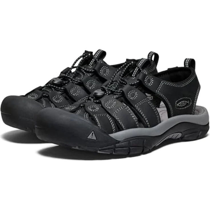 KEEN Newport Herren Wandersandalen, wasserdichtes Leder, anatomisches Fußbett, Black/Steel Grey, Größe 44 – Bild 4