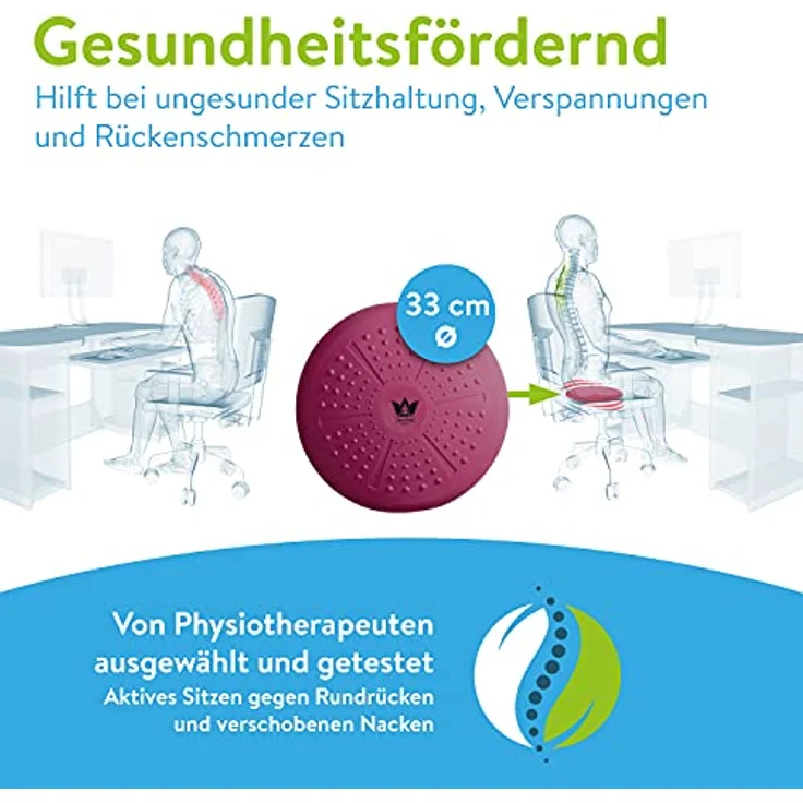 ZenOne Sports Ballsitzkissen, orthopädisches Sitzkissen, Luftkissen für Koordinations- & Rückentraining, Balance-Kissen für Reha, Core-, Fitnesstraining, inkl. Pumpe, E-Book & Workout-Guide & -Video – Bild 3
