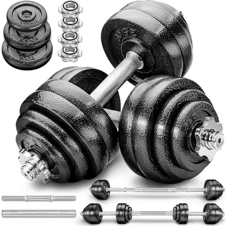 RE:SPORT 2 in 1 Hanteln Set 60 kg, Gusseisen verstellbar, Kurzhantel & Langhantel mit 4 Sicherheitsverschlüssen und Verbindungsrohr – Bild 1