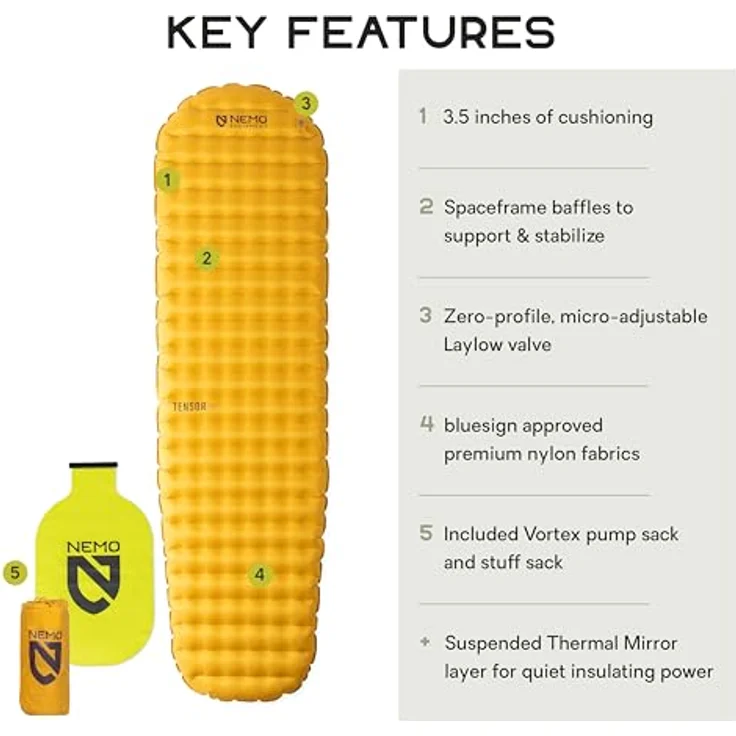 Nemo Equipment Tensor Trail Mummy, ultraleichte Isomatte mit optimaler Wärmeisolierung, 477 g, nachhaltige Materialien, inkl. Reparaturkit und Pumpsack – Bild 2