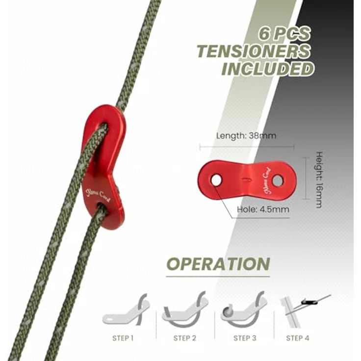 Abma Cord Abspannseile Zeltschnur, 30M Zeltseil mit 200 kg Bruchlast, 6 Seilspanner, reflektierende Schnur in Armee Grün – Bild 5