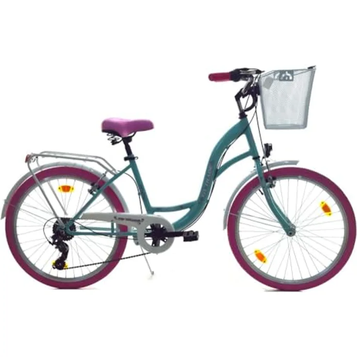 T&Y Trade 24 Zoll Kinder City Mädchen Fahrrad STVO Reflex BLAU mit PINK Shimano 6 Gang