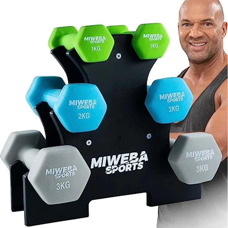Miweba Sports Neopren/Vinyl Hantelset/Hantelständer | 𝐏𝐫𝐨𝐟𝐢 Hantel - Hexagon Hanteln Sets 1.0-3.0 Kg - Kurzhanteln - Kurzhantel Set - Gymnastikhanteln - Hantel Set - Dumbbell – Bild 1