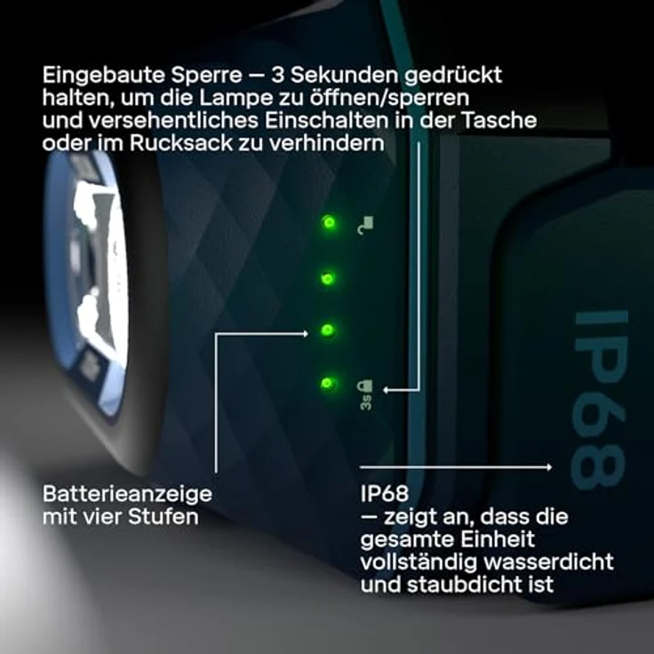 Silva Explore 5 Stirnlampe LED Wiederaufladbar USB C, 700 Lumen, 3 Farben (Weiß, Orange, Rot), IP68 wasserdicht, 4 Helligkeitsstufen, Batterieanzeige, stoßfest – Bild 5