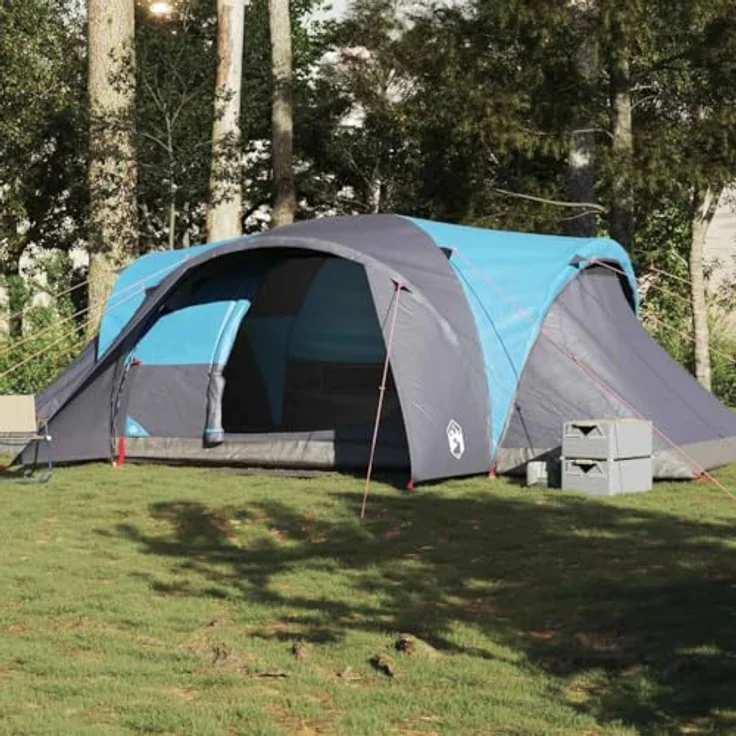 vidaXL Kuppel-Familienzelt 6 Personen, blau, wasserdichtes Camping- und Gartenzelt mit einfachem Auf- und Abbau, abnehmbarem Überzelt und E-Anschluss – Bild 2