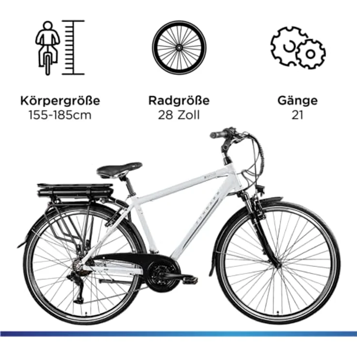 ZÜNDAPP Z802 E Bike Herren Trekking 155-185 cm Fahrrad 21 Gänge, bis 115 km, 28 Zoll Elektrofahrrad mit Beleuchtung und LED Display, Ebike Trekkingrad (weiß/grau, 48 cm) - Preisvergleich – Bild 3