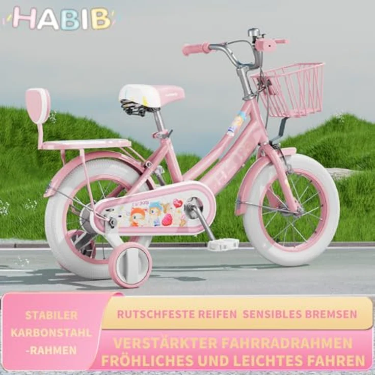 Habib Gruppe Kinderfahrrad, komplettes Set mit Karbonstahlrahmen, höhenverstellbar, pink – Bild 3