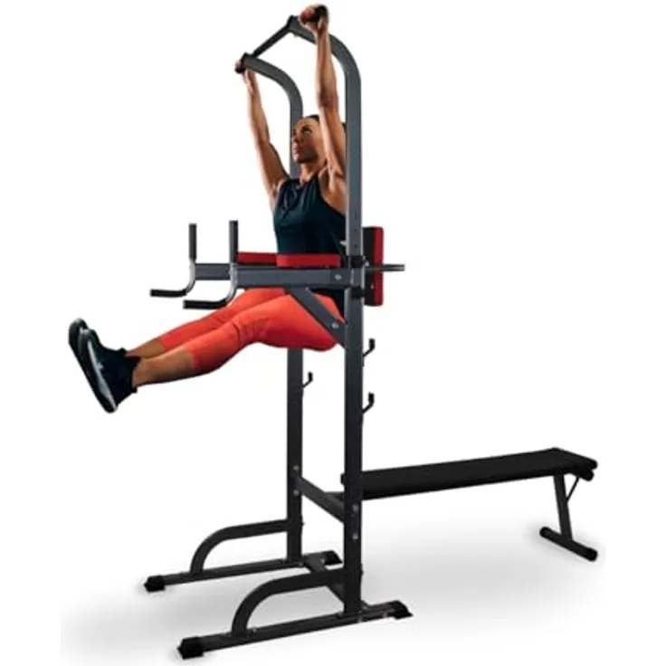 Mobiclinic® Fitness, Krafttrainingsstation, 9 in 1, klappbar, Domifit, verstellbar in 8 Höhen, Klimmzugstange, Liegebank, Langhantelablage, Multifunktion, rutschfest, gepolstert, Stahlgrau