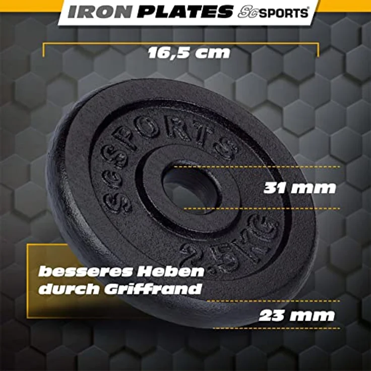 ScSPORTS® Hantelscheiben - Einzeln/Set, Ø 30/31 mm, Gusseisen, Gewichtswahl - Gewichtsscheiben, Set, Hantelgewichte, Fitness Scheiben, Gussscheiben, Gewichte für Hantel, Langhantel – Bild 3