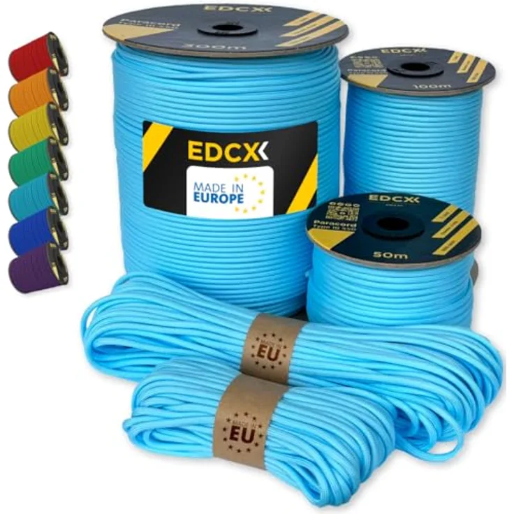 EdcX Paracord 550 Typ III, 4 mm Survival-Seil mit 7 Kern-Strängen, 100% Nylon, reißfest bis 250 kg, Skylight, 10 m