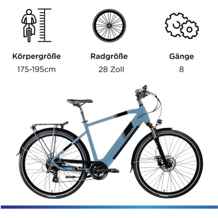 ZÜNDAPP Z810 Ebike Herren 28 Zoll Trekkingfahrrad, 8 Gänge, hydraulische Scheibenbremsen, brillantblau, 52 cm – Bild 4
