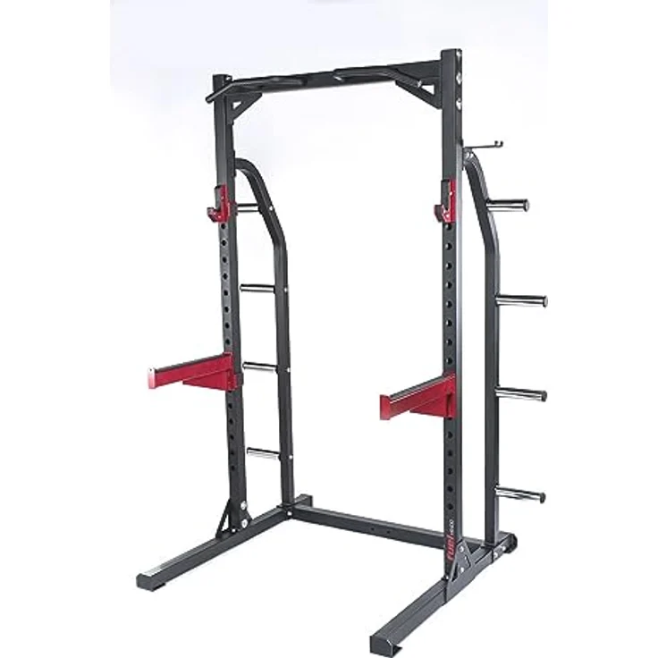 Fuel Fitness Half Cage HR400 Verstellbarer Kniebeugeständer mit Sicherheitsablagen und Hantelscheibenständer, Squat Rack, Kniebeugeständer mit Klimmzugstange, belastbar bis 272kg – Bild 1