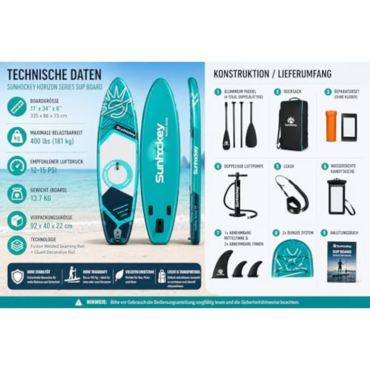 COIL COIL SUP-Board Aufblasbares SUP Board Set, 335 cm, inkl. Paddel, Pumpe, wasserdichte Handytasche, Blau, stabil und leicht – Bild 2