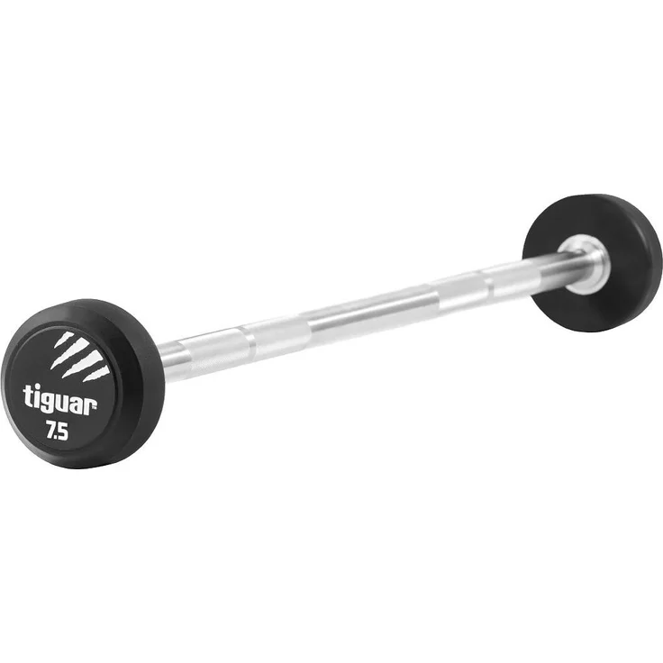 Tiguar Straight PolyurethanBarbells 7,5 kg, Langhantel mit Chromstahlstange und knurled Oberfläche für sicheres Krafttraining