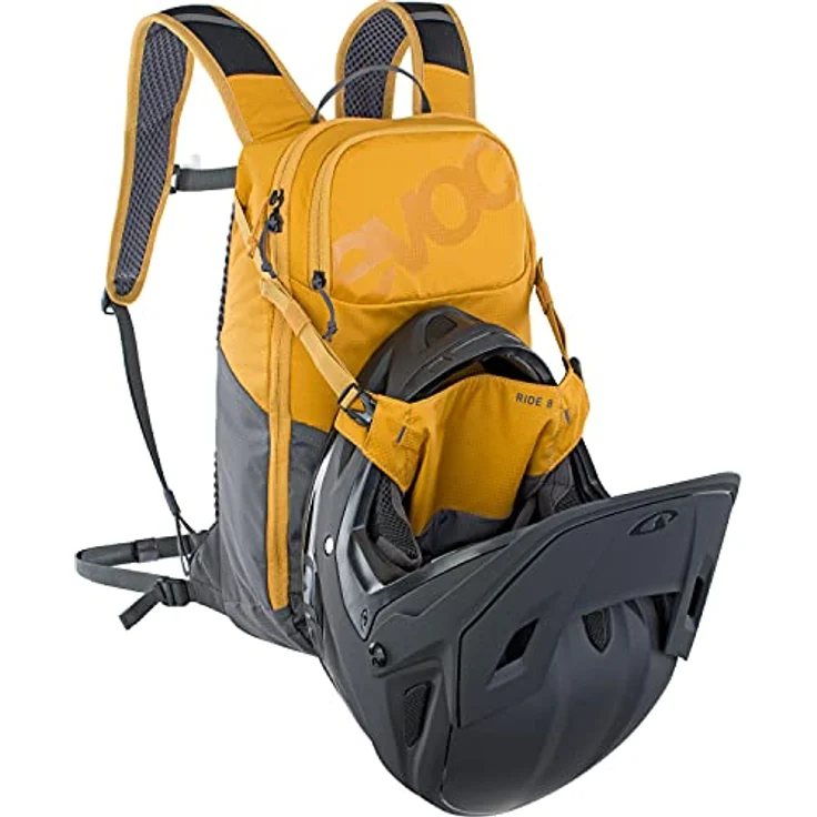 EVOC RIDE 8 Fahrradrucksack, Trekkingrucksack mit AIR-PAD-Rückenpolsterung und Werkzeugfach, Lehm Gelb / Carbon Grau – Bild 4