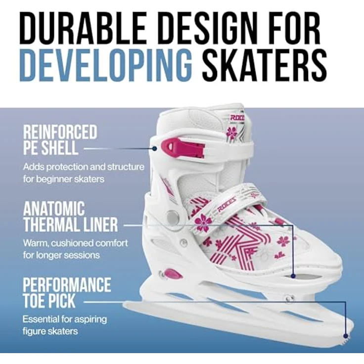 Roces Jokey Ice 3.0, verstellbarer Schlittschuh für Mädchen, weiß-pink, Größe 38/41 mit anatomisch gepolstertem Innenschuh und Carbon-Stahlkufe – Bild 3