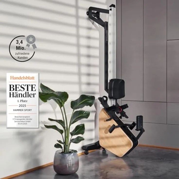 HAMMER Rudergerät RowTech NorsK, edles Holz-Design, 20 Trainingsprogramme, innovativer Rudergriff – Bild 3