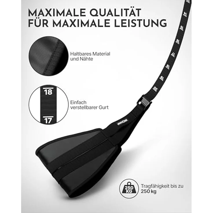 NEOLYMP Bauchtrainer Bauchmuskelschlaufen, gepolstert mit Edelstahl-Haken, höhenverstellbar bis 250 kg belastbar, inkl. 2x Armschlaufen und Nylon-Tragetasche – Bild 3
