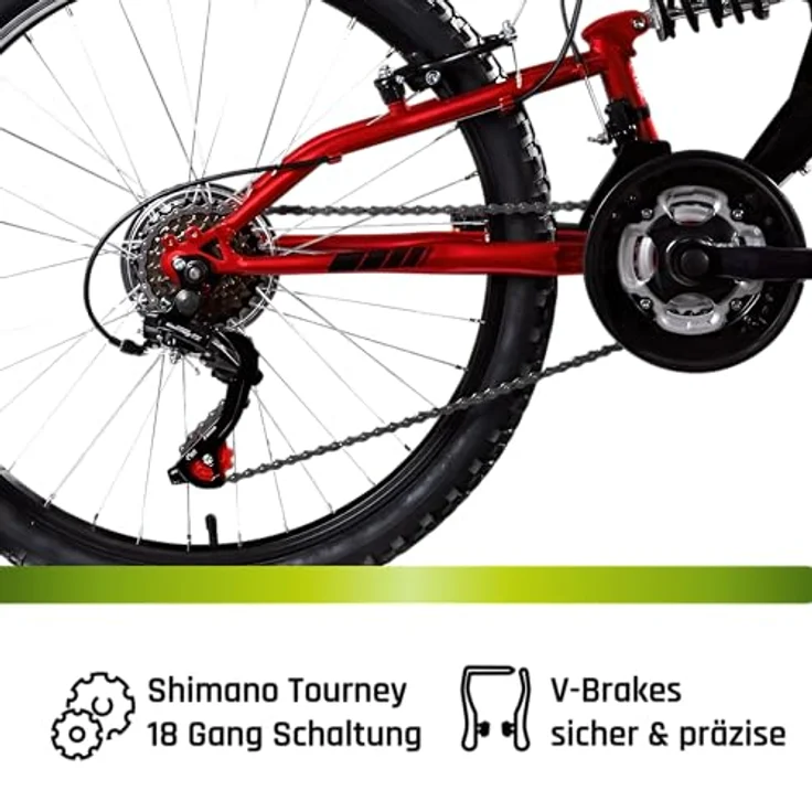 Galano Mountainbike FS240, 18 Gang Shimano Tourney, 24 Zoll Jugendfahrrad für 130-145 cm, schwarz/grün – Bild 5