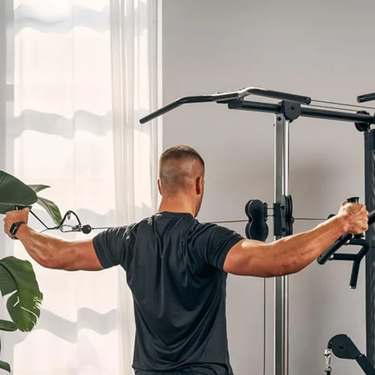 HAMMER Kraftstation Autark 7.0, Fitnessstation für zu Hause mit 190° schwenkbaren Multifunktionsarmen, Kabelzugturm, Klimmzugstange, Ruderfunktion, Push- und Pull-Station, integrierter Bauch- & Trizeps-Modul, Beincurler/-strecker – Bild 5