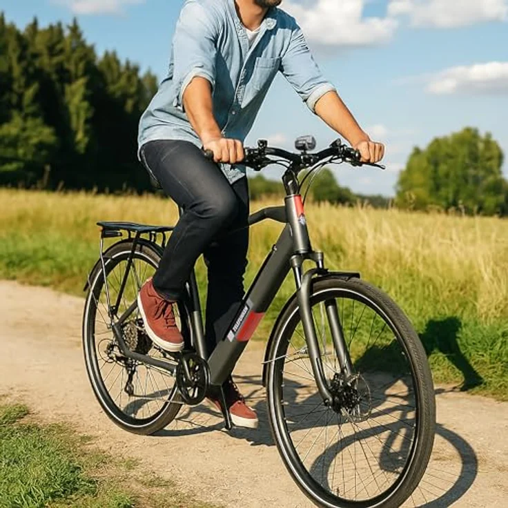 Telefunken E-Bike XT490, 28 Zoll Trekking Pedelec mit 250 W Heckmotor, 8-Gang Kettenschaltung & Scheibenbremsen, integrierter 417,6 Wh Akku, granitgrau – Bild 5