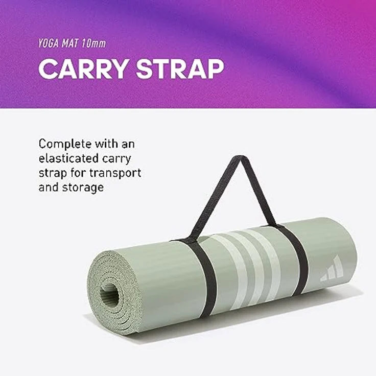 adidas ADYG-10210GN Yoga Mat, 10 mm dick aus NBR mit elastischem Tragegurt, linengrün – Bild 4