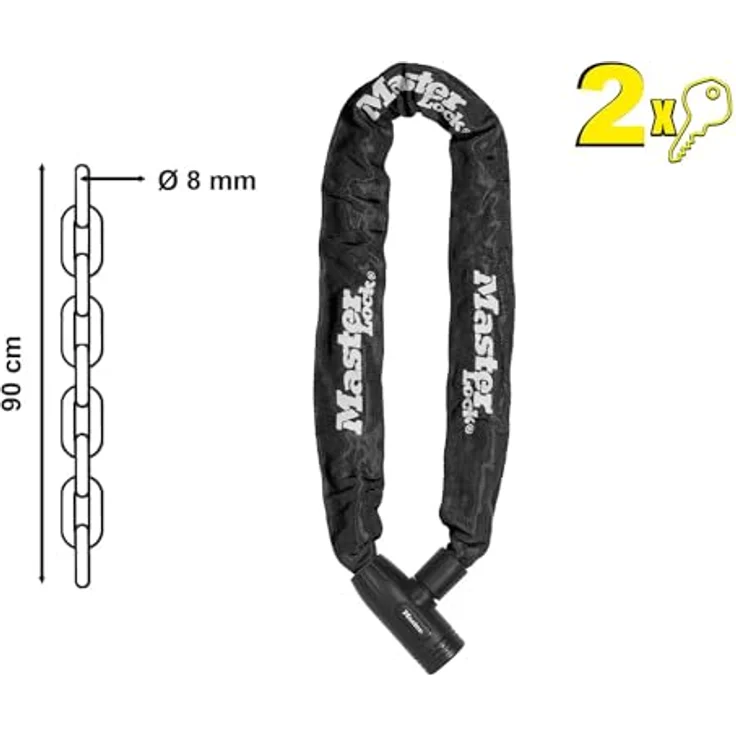 Master Lock Veloschloss mit gehärteter Stahlkette (90 cm), Schutz gegen Sägen und Schlosspicking, Nylonbezug – Bild 6