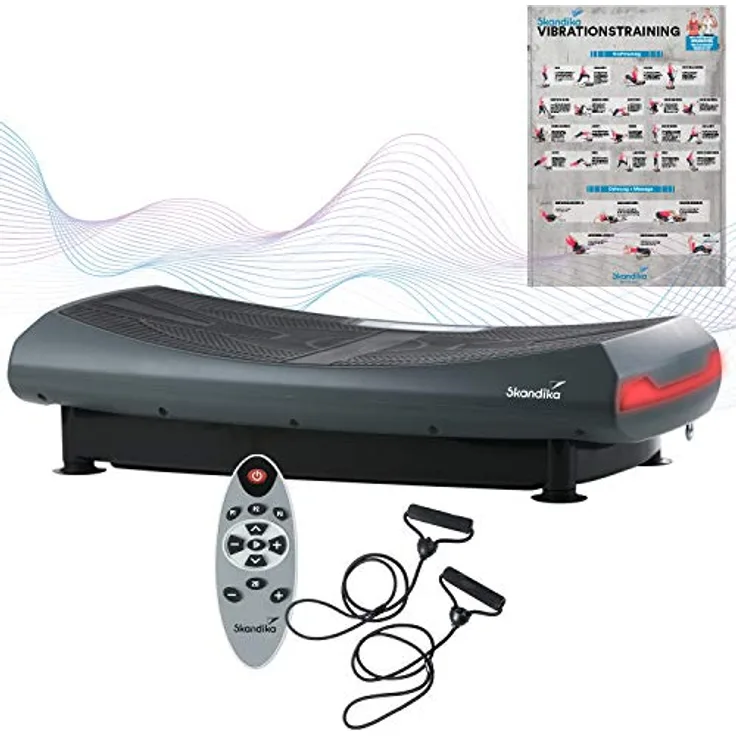 Skandika 4D Vibrationsplatte V2000 Grau | 4D Vibration bis zu 35 Hz, Curved Technology, Bluetooth-Lautsprecher, Fernbedienung, 60 Stufen, 3 + 3 Programme, Oszillierende Vibration | Fettverbrennung
