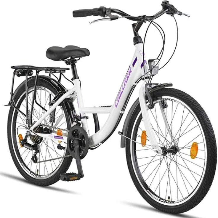 Chillaxx Bike Strada Premium City Bike 24 Zoll Weiß-Purple V-Bremse - Hollandfahrrad mit 21 Gang-Schaltung – Bild 1