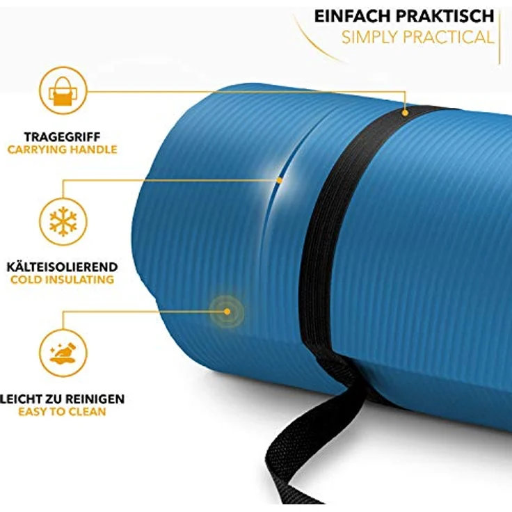 TRESKO Yogamatte Phthalatfrei - Gymnastikmatte rutschfest, extra Dicke Pilatesmatte Fitnessmatte mit Tragegurt, 185 x 60 x 1,0 cm – Bild 2