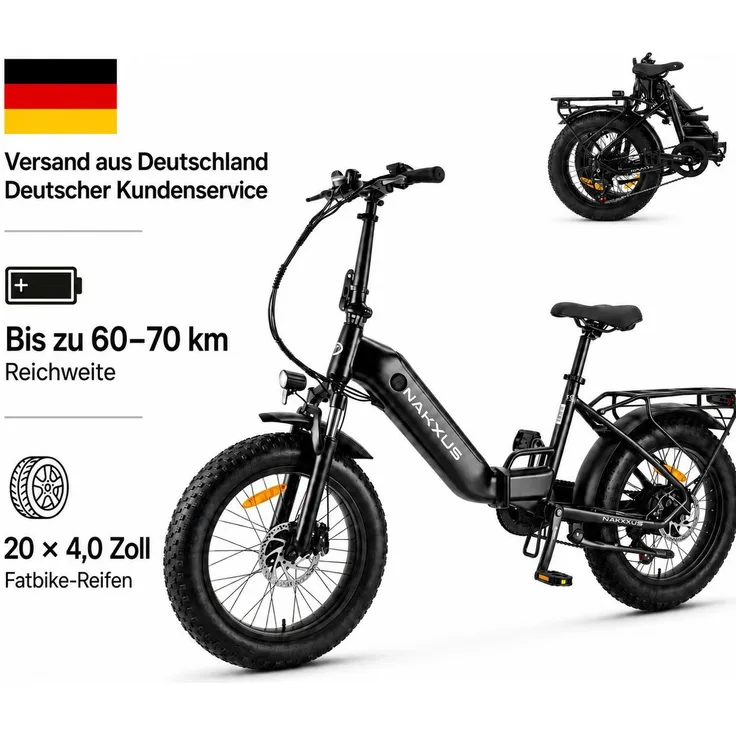 PIXAR F213 Klapp-E-Bike Fatbike, 20 Zoll, 36V 14,5Ah Akku, Shimano 7-Gang, LCD-Display, Scheibenbremsen & Federgabel
