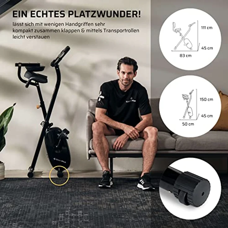 SportPlus Heimtrainer klappbar, Ergometer-Fahrrad faltbar mit Rückenlehne, Pulsmessung, Trainingsprogramme, 24 Widerständen – Bild 5