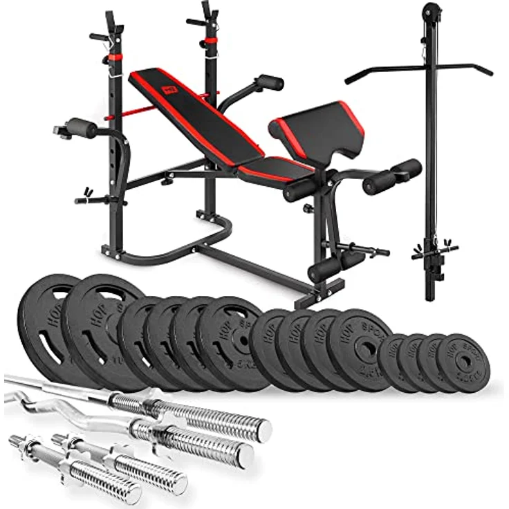 HS HOP-SPORT Hantelbank Kraftstation 1065 mit Gusseisen Gewichten 39kg bis 116kg (76kg) – Bild 1