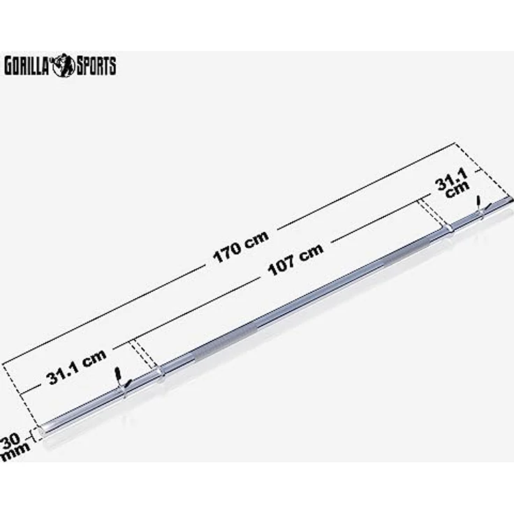 GORILLA SPORTS® Langhantelstange - Ø 30mm, 120 cm / 150 cm / 170 cm länge, mit 2 Federverschlüssen, bis 200kg Belastbar, Chrom - Langhantel, Hantelstange, Hantel, Langhantel-Stange – Bild 4