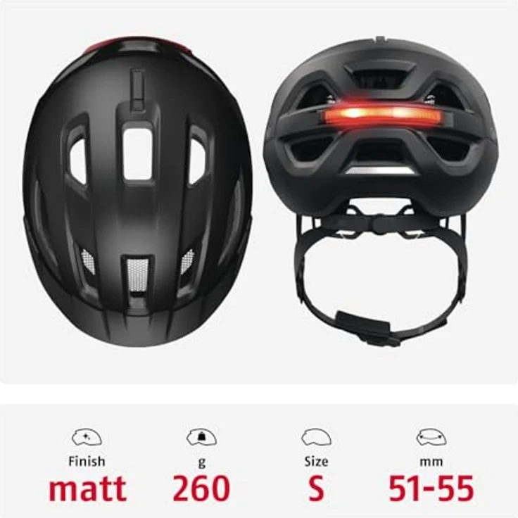ABUS Urban-I 4.0 ACE, Fahrradhelm mit aufladbarem Rücklicht, 4 Leuchtmodi, Schirm und magnetischem Verschluss, Größe S, schwarz – Bild 3