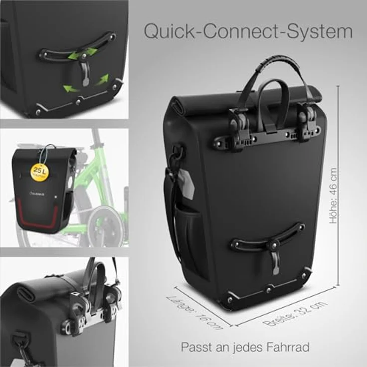eloneo Fahrradtasche Gepäckträgertasche, wasserdicht mit LED, schwarz – Bild 9