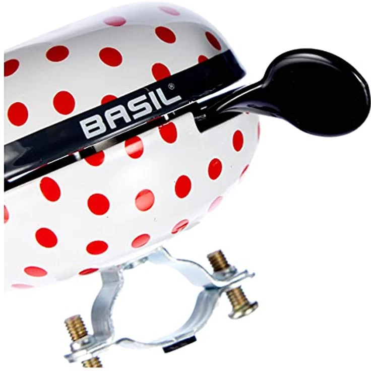 Basil Big Bell Polkadot Fahrradklingel, 80mm Ø, Weiß-rote Punkte, geeignet für Elektro-, City- und Kinderfahrräder – Bild 4