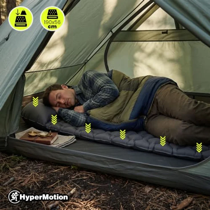 HyperMotion Campmat, ultraleichte Isomatte 190x56 cm mit integriertem Kopfkissen, grau – Bild 6