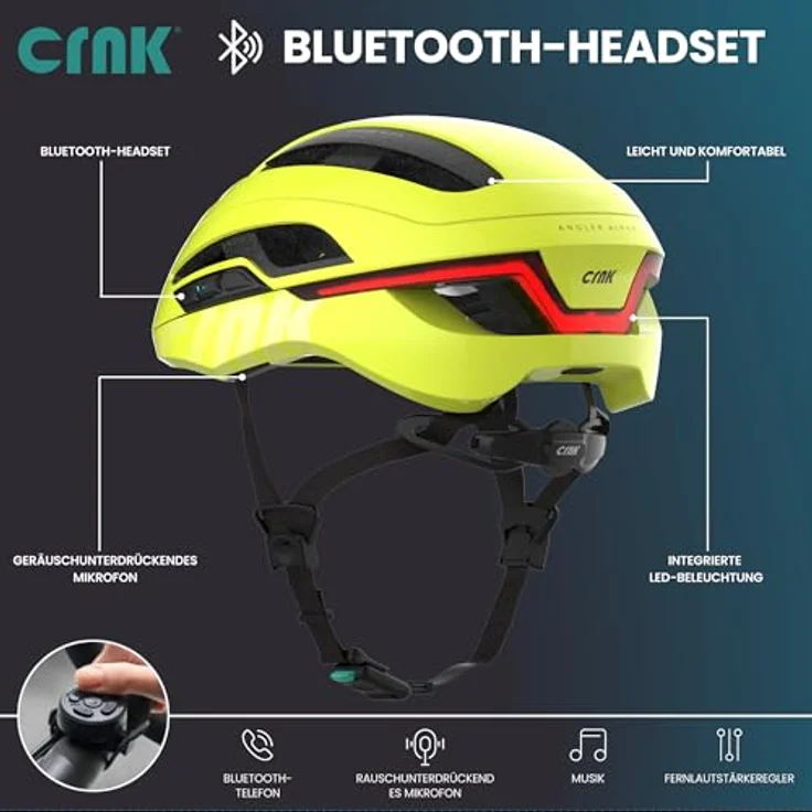 CRNK Angler Alpha, Fahrradhelm in Metallic Blue, Größe M, mit Bluetooth, LED-Blinker und Memory-Schaumstoff – Bild 5